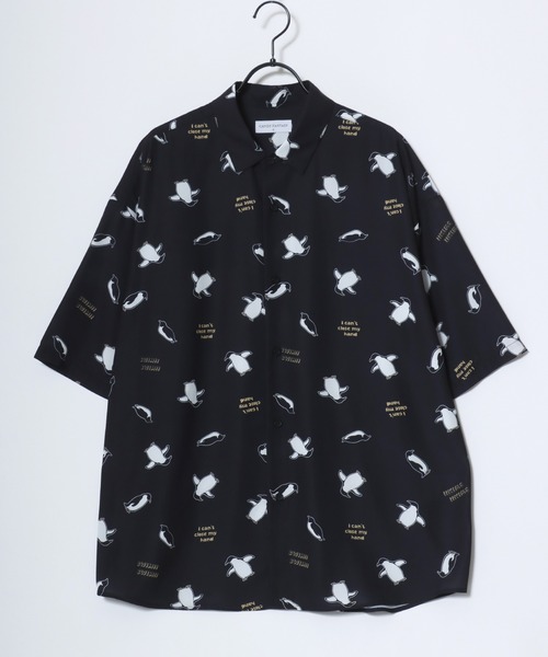 極美品 mannine マンナイン アニマル ねこ いぬ 総柄 ブラウス シャツ セール】Animal Allover Shirts/接触冷感 イージーケア オーバー