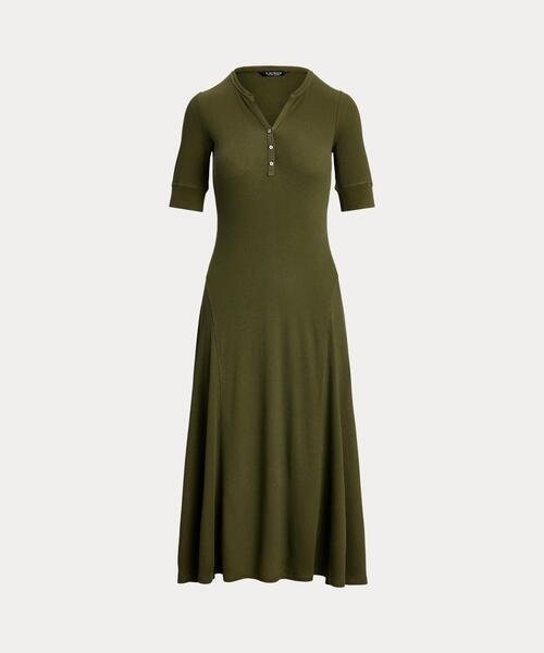 【新品】Ralph Lauren ドレスゴードンエプロン フリー グリーン系 セール】コットン ヘンリーネック ドレス(ワンピース)|LAUREN