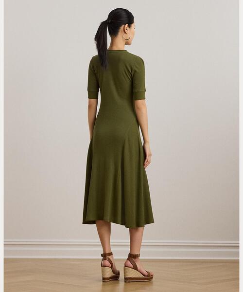 【新品】Ralph Lauren ドレスゴードンエプロン フリー グリーン系 セール】コットン ヘンリーネック ドレス（ワンピース）｜LAUREN