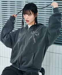 A'GEM/9 × .kom 『ACOVER/オコボ』 Ribbon Club Pigment Hood Zip-Up/リボンクラブピグメントフードジップアップ