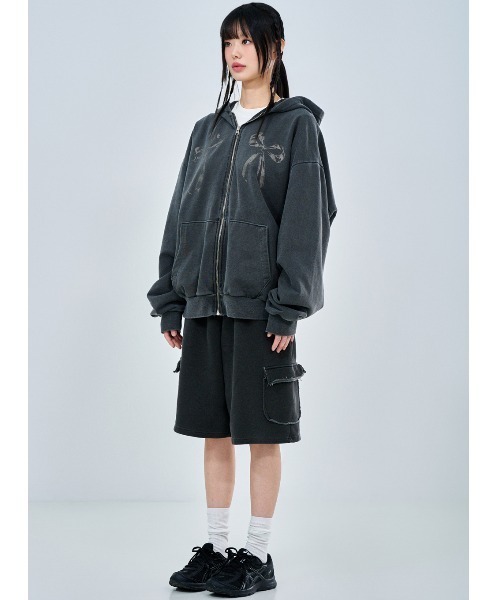 ACOVER(オコボ)の「A'GEM/9 × .kom 『ACOVER/オコボ』 Ribbon Club Pigment Hood Zip-Up/リボンクラブピグメントフードジップアップ(パーカー・レディース・チャコールグレー・FREE)」の5枚目の写真