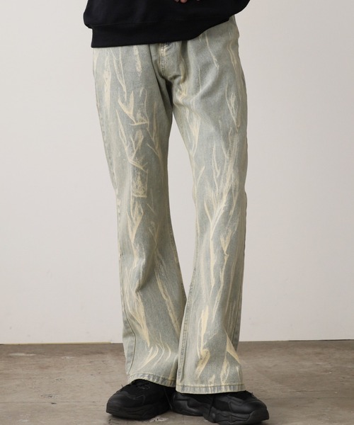 ROOPTOKYO(ループトウキョウ)の「Washed Flared Denim Pants / ウォッシュ加工 フレアデニムパンツ ブリーチ加工(デニムパンツ・メンズ・ブルー/イエロー/ブラック/ライトブルー・M/L)」の1枚目の写真