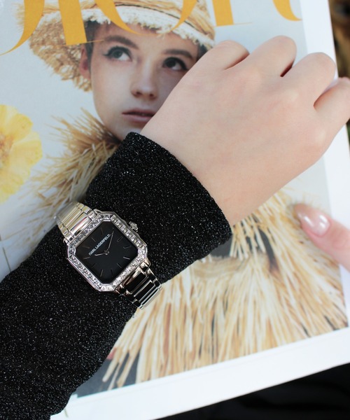 KARL LAGERFELD(カールラガーフェルド)の「「KARL LAGERFELD/カール・ラガーフェルド」スクエア クラシック -クリスタル ダイヤル シルバー ブレスレット(アナログ腕時計・レディース・シルバー×ブラック/ブラック/シルバー×キュービック・FREE)」の3枚目の写真