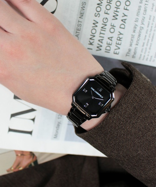 KARL LAGERFELD(カールラガーフェルド)の「「KARL LAGERFELD/カール・ラガーフェルド」スクエア クラシック -クリスタル ダイヤル シルバー ブレスレット(アナログ腕時計・レディース・シルバー×ブラック/ブラック/シルバー×キュービック・FREE)」の6枚目の写真