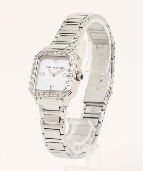 KARL LAGERFELD(カールラガーフェルド)の「「KARL LAGERFELD/カール・ラガーフェルド」スクエア クラシック -クリスタル ダイヤル シルバー ブレスレット(アナログ腕時計・レディース・シルバー×ブラック/ブラック/シルバー×キュービック・FREE)」の9枚目の写真