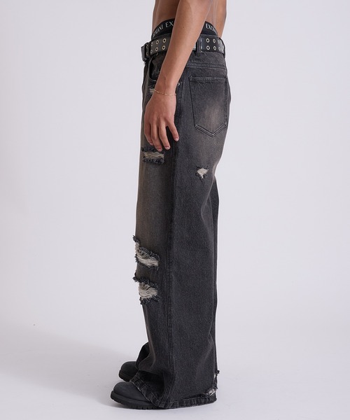 メンズ デニムパンツ ダメージ加工 ウォッシュデニム a1055 ANDER HUNK ジーンズ Damege Chemical Wash Denim/ダメージ