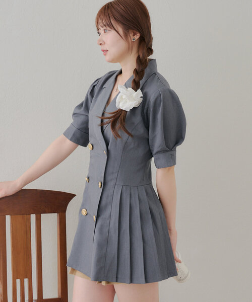 Another Branch olive des olive(アナザーブランチオリーブデオリーブ)の「【@reve.perle_セレクト】サイドプリーツミニワンピース(ワンピース・レディース・ベージュ/ネイビー/チャコールグレー・FREE)」の5枚目の写真