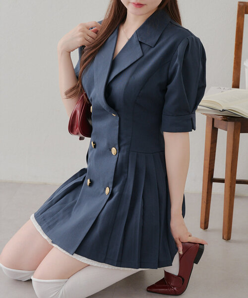 Another Branch olive des olive(アナザーブランチオリーブデオリーブ)の「【@reve.perle_セレクト】サイドプリーツミニワンピース(ワンピース・レディース・ベージュ/ネイビー/チャコールグレー・FREE)」の10枚目の写真