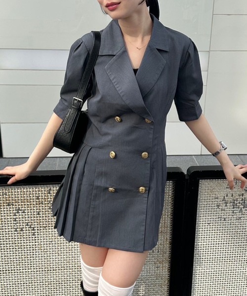 Another Branch olive des olive(アナザーブランチオリーブデオリーブ)の「【@reve.perle_セレクト】サイドプリーツミニワンピース(ワンピース・レディース・ベージュ/ネイビー/チャコールグレー・FREE)」の2枚目の写真