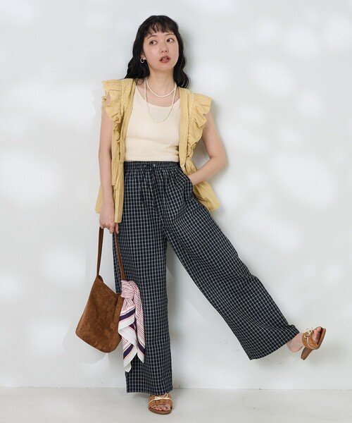 FREAK'S STORE（フリークスストア）の「チェックイージーパンツ <セットアップ対応＞（その他パンツ・レディース・ネイビー/ブラック/オフホワイト・ﾌﾘ-）」の4枚目の写真