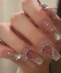 Lace Ladies(レースレディース)のバラエティ ビジュー 血色カラー デザイン ネイルチップ(ネイルシール/ネイルチップ)