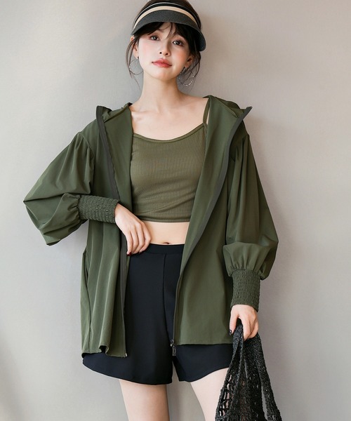 【UVカット率99%以上】レディース水着ぽわん袖が可愛い。長袖フード付きハイネックフレアラッシュパーカー