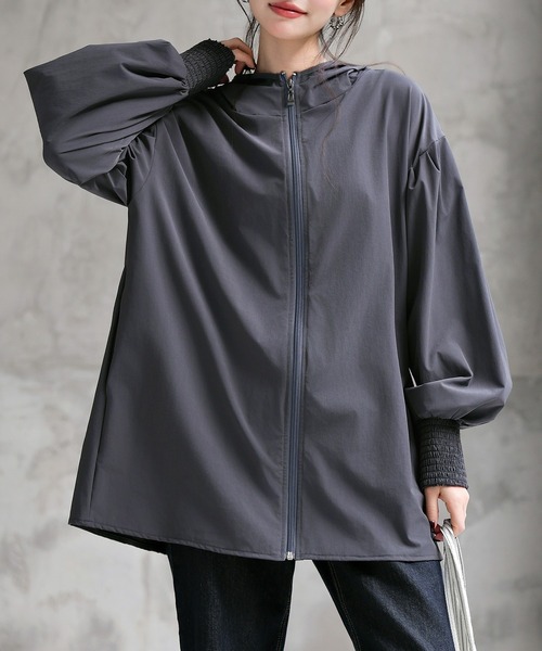 【UVカット率99%以上】レディース水着ぽわん袖が可愛い。長袖フード付きハイネックフレアラッシュパーカー