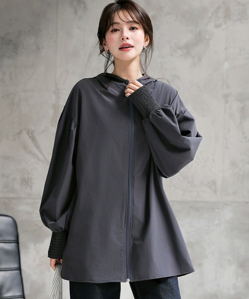 【UVカット率99%以上】レディース水着ぽわん袖が可愛い。長袖フード付きハイネックフレアラッシュパーカー