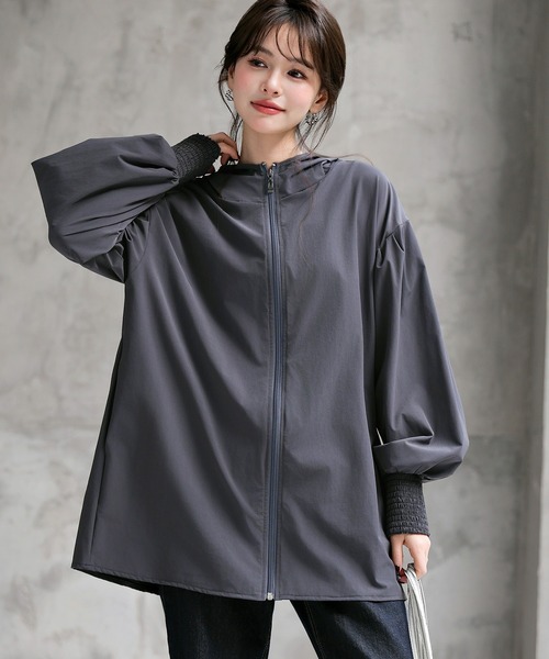 【UVカット率99%以上】レディース水着ぽわん袖が可愛い。長袖フード付きハイネックフレアラッシュパーカー