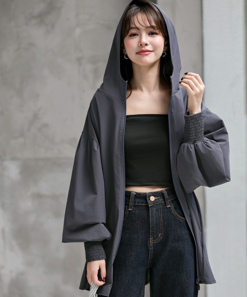 【UVカット率99%以上】レディース水着ぽわん袖が可愛い。長袖フード付きハイネックフレアラッシュパーカー