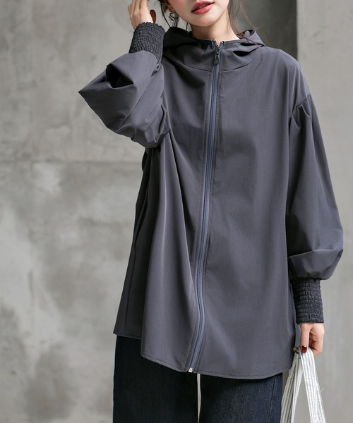 【UVカット率99%以上】レディース水着ぽわん袖が可愛い。長袖フード付きハイネックフレアラッシュパーカー