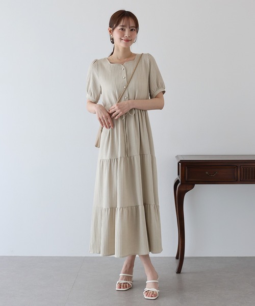 BLUEEAST(ブルーイースト)の「ハートネックティアード半袖ワンピース(ワンピース・レディース・ブラック/ベージュ/ネイビー/サックスブルー・SHORT/LONG)」の10枚目の写真