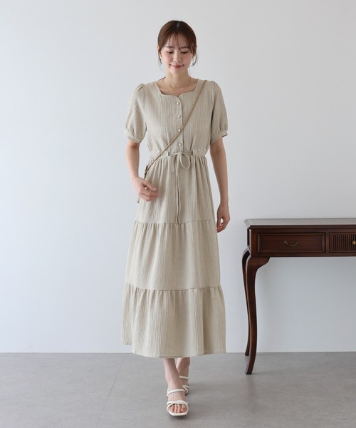 BLUEEAST(ブルーイースト)の「ハートネックティアード半袖ワンピース(ワンピース・レディース・ブラック/ベージュ/ネイビー/サックスブルー・SHORT/LONG)」の11枚目の写真