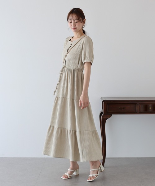 BLUEEAST(ブルーイースト)の「ハートネックティアード半袖ワンピース(ワンピース・レディース・ブラック/ベージュ/ネイビー/サックスブルー・SHORT/LONG)」の12枚目の写真