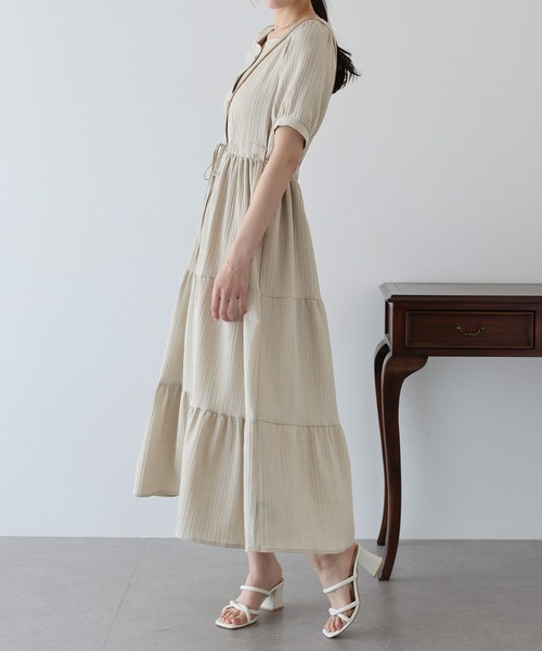 BLUEEAST(ブルーイースト)の「ハートネックティアード半袖ワンピース(ワンピース・レディース・ブラック/ベージュ/ネイビー/サックスブルー・SHORT/LONG)」の14枚目の写真