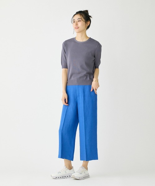 I.T.'S international（イッツインターナショナル）の「クルーネック5分袖プルオーバー《ガスコットン》（ニット/セーター・レディース・ベージュ/ブルー・9号）」の21枚目の写真