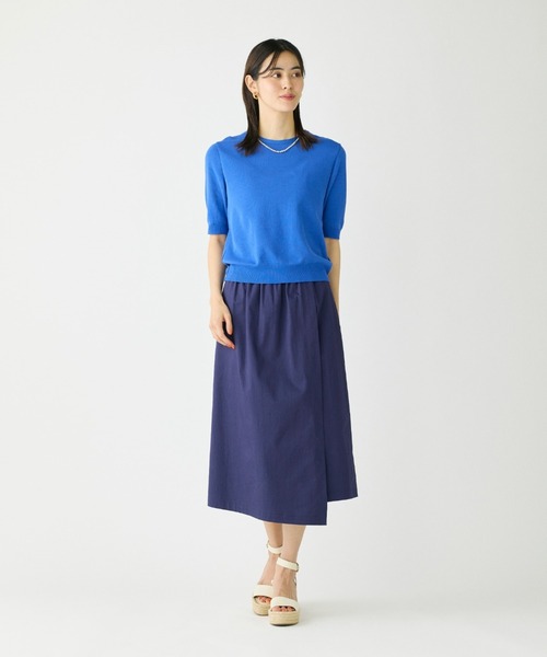 I.T.'S international（イッツインターナショナル）の「クルーネック5分袖プルオーバー《ガスコットン》（ニット/セーター・レディース・ベージュ/ブルー・9号）」の3枚目の写真