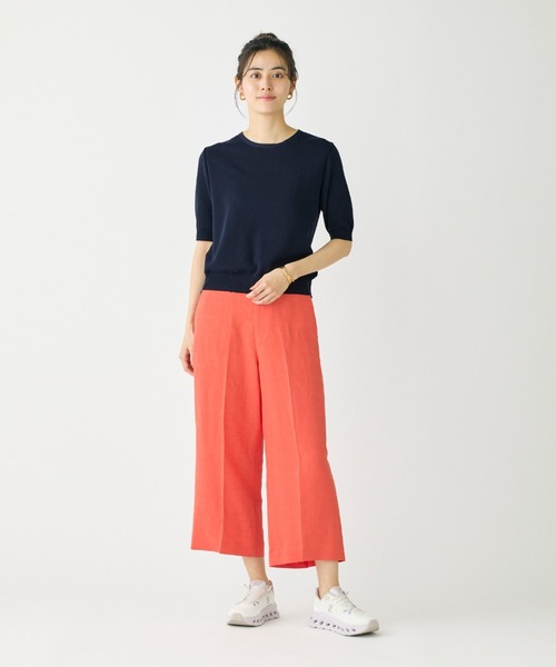 I.T.'S international（イッツインターナショナル）の「クルーネック5分袖プルオーバー《ガスコットン》（ニット/セーター・レディース・ベージュ/ブルー・9号）」の9枚目の写真