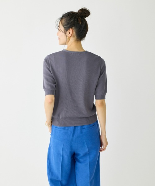 I.T.'S international（イッツインターナショナル）の「クルーネック5分袖プルオーバー《ガスコットン》（ニット/セーター・レディース・ベージュ/ブルー・9号）」の14枚目の写真