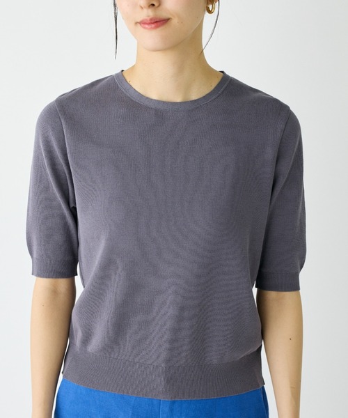 I.T.'S international（イッツインターナショナル）の「クルーネック5分袖プルオーバー《ガスコットン》（ニット/セーター・レディース・ベージュ/ブルー・9号）」の15枚目の写真