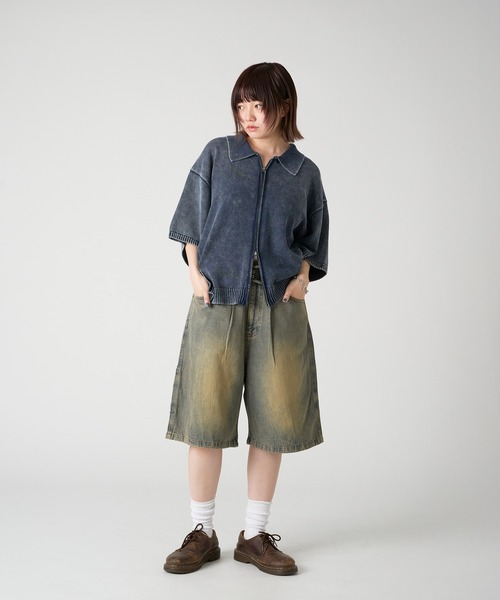 セール】VINTAGE LIKE DOUBLE ZIP KNIT SHIRT/ヴィンテージライク