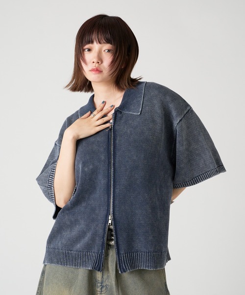 kutir（クティール）の「VINTAGE LIKE DOUBLE ZIP KNIT SHIRT/ヴィンテージライクダブルジップニットシャツ（シャツ/ブラウス・メンズ・グレー/ブラック/ネイビー・MEDIUM/LARGE）」の13枚目の写真
