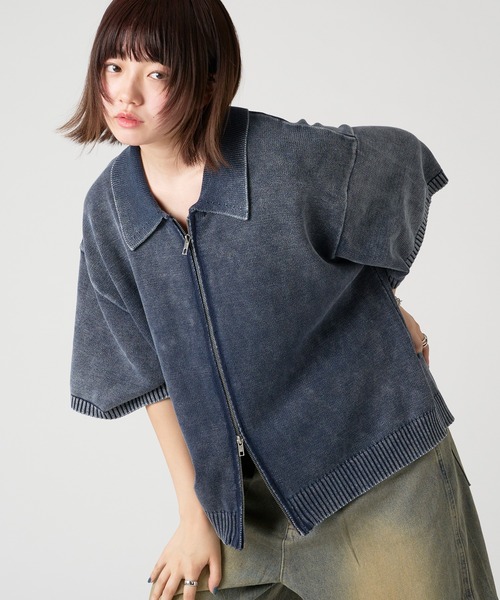 kutir（クティール）の「VINTAGE LIKE DOUBLE ZIP KNIT SHIRT