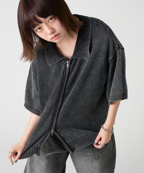 VINTAGE LIKE DOUBLE ZIP KNIT SHIRT/ヴィンテージライクダブル