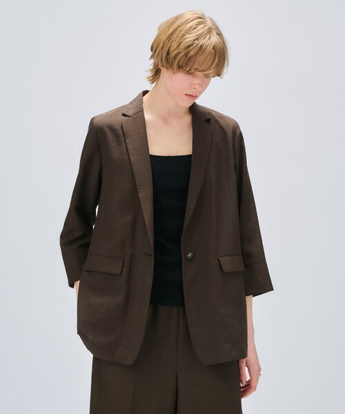 cloenc（クロエンス）の「【セットアップ／手洗い可】ドライタッチハーフスリーブジャケット（テーラードジャケット・レディース・ダークブラウン/グレー/スミクロ・02/01/03）」の14枚目の写真