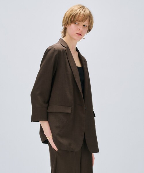 cloenc（クロエンス）の「【セットアップ／手洗い可】ドライタッチハーフスリーブジャケット（テーラードジャケット・レディース・ダークブラウン/グレー/スミクロ・02/01/03）」の13枚目の写真