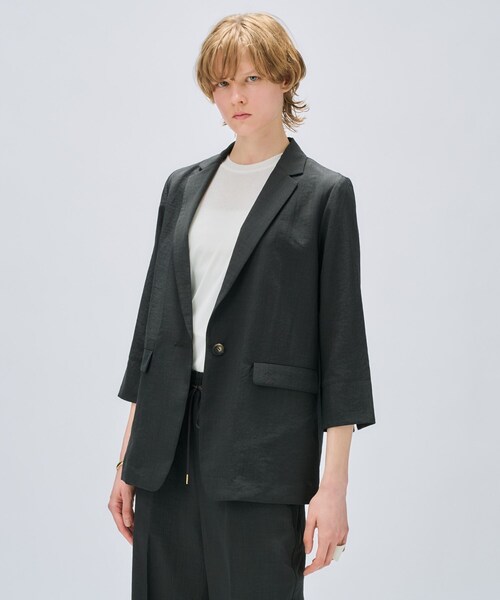 cloenc（クロエンス）の「【セットアップ／手洗い可】ドライタッチハーフスリーブジャケット（テーラードジャケット・レディース・ダークブラウン/グレー/スミクロ・02/01/03）」の8枚目の写真