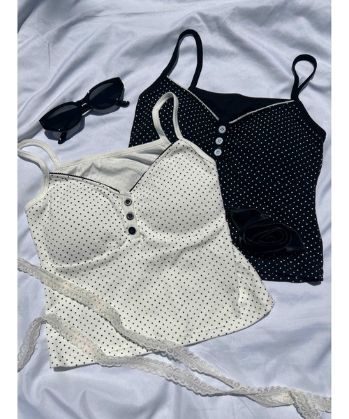 PHILLY（フィリー）の「【PHILLY】ボタンデザインドットキャミソール（キャミソール・レディース・ホワイト/ブラック・FREE）」の8枚目の写真