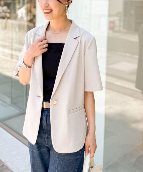 NOLLEY’S Sophi（ノーリーズソフィ）の「《セットアップ対応》ウォッシャブルツイル半袖ジャケット（テーラードジャケット・レディース・ベージュ/ホワイト/ブラック・36/38）」の3枚目の写真