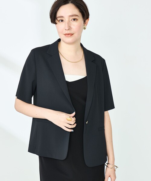 ノーリーズ　ウォッシャブル　ツイル フレンチ　半袖 ジャケット　ブラック NOLLEY'S｜《セットアップ対応》ウォッシャブルツイルフレンチ