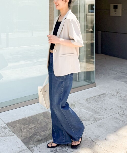 ノーリーズ　ウォッシャブル　ツイル フレンチ　半袖 ジャケット　ブラック ノーリーズ ウォッシャブル ツイル フレンチ 半袖 ジャケット ブラック