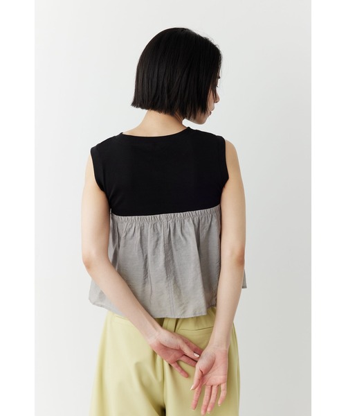 Limue（リミュ）の「素材切り替えノースリTシャツ（Tシャツ/カットソー・レディース・ブラック/オフホワイト・FREE）」の4枚目の写真
