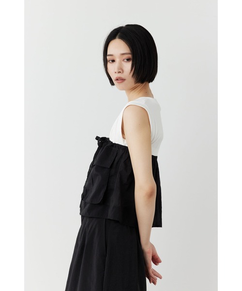 Limue（リミュ）の「素材切り替えノースリTシャツ（Tシャツ/カットソー・レディース・ブラック/オフホワイト・FREE）」の10枚目の写真