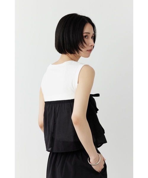 Limue（リミュ）の「素材切り替えノースリTシャツ（Tシャツ/カットソー・レディース・ブラック/オフホワイト・FREE）」の11枚目の写真