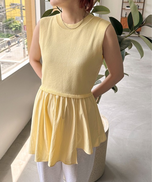 PILIT（ピリット）の「ランダムヘム切替ノースリニット（ニット/セーター・レディース・チャコールグレー/アイボリー/イエロー・MEDIUM）」の21枚目の写真