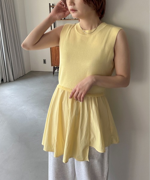 PILIT（ピリット）の「ランダムヘム切替ノースリニット（ニット/セーター・レディース・チャコールグレー/アイボリー/イエロー・MEDIUM）」の22枚目の写真