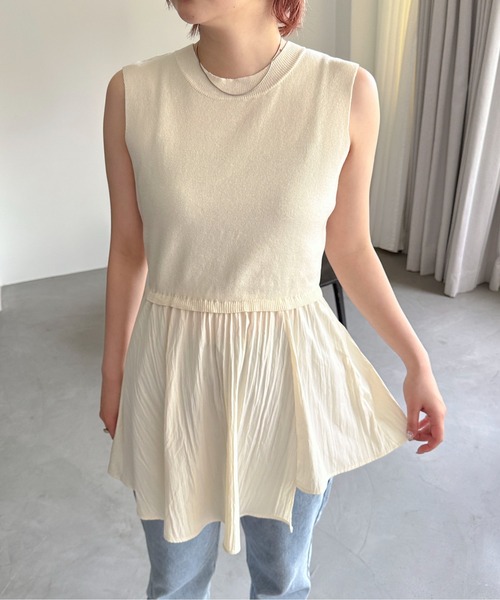 PILIT（ピリット）の「ランダムヘム切替ノースリニット（ニット/セーター・レディース・チャコールグレー/アイボリー/イエロー・MEDIUM）」の8枚目の写真