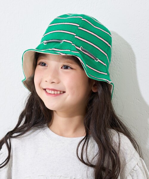 CIAOPANIC TYPY（チャオパニックティピー）の「【KIDS】アソートストライプリバーシブルHAT（ハット・キッズ・ピンク/グリーン/オフホワイト・ONE SIZE）」の2枚目の写真
