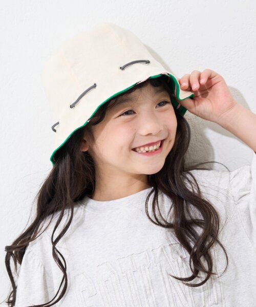 CIAOPANIC TYPY（チャオパニックティピー）の「【KIDS】アソートストライプリバーシブルHAT（ハット・キッズ・ピンク/グリーン/オフホワイト・ONE SIZE）」の12枚目の写真