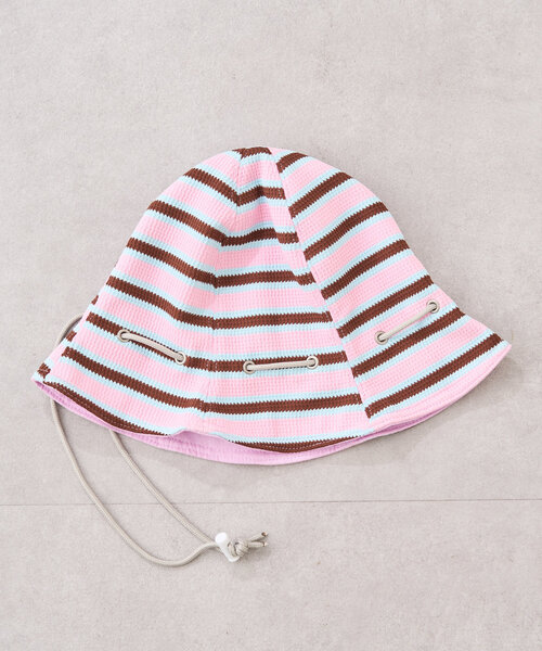 CIAOPANIC TYPY（チャオパニックティピー）の「【KIDS】アソートストライプリバーシブルHAT（ハット・キッズ・ピンク/グリーン/オフホワイト・ONE SIZE）」の9枚目の写真